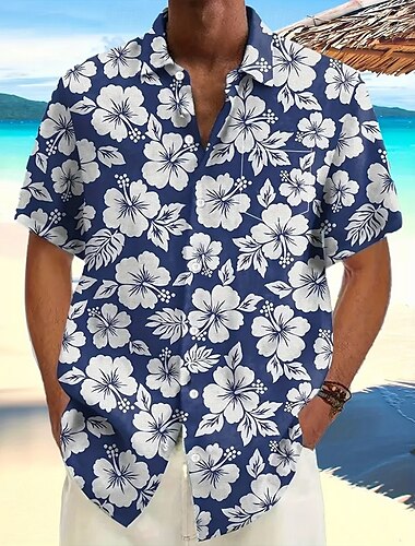  Férfi Virágminta Virágok Ing Hawaii ing Gombos póló Rövid ujjú Hawaii Üdülő Vakáció Szabadság Strandruházat Nyár Térfogatcsökkenés 3D nyomtatás galléros ingek Első egy zseb Medence