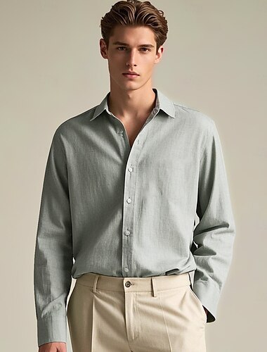  Homme Chemise Blanche Vert Claire Bleu clair manche longue Couleur Unie Col roulé Extérieur Décontracté Boutons Vêtement Tenue Quotidien Décontracté Quotidien Loisir