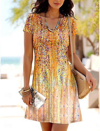 Damen Minikleid T-Shirt-Kleid A Linie Kleid Sommerkleid Lässig Täglich Normale Passform Ombre Grafik Kurzarm Rundhalsausschnitt Gelb Rosa Blau Sommer Frühling