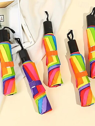  Waterproof Sunshade Rainbow Folding Umbrella Tri-fold Portable And Durable Polyester Material Outdoor Use Seven Colors
