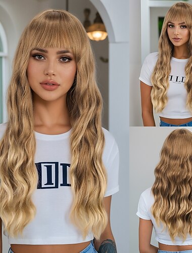  الاصطناعية الباروكات مموج الموج العميق الشعر المدرج خصلات جبهة منتظمة مصنوع بالماكينة شعر مستعار 30 إنش A1 شعر مستعار صناعي نسائي تصميم شعبي حزب كلاسيكي ذهبي