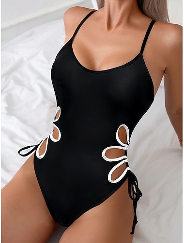  Dames Zwemkleding Eén Delige Monokini Zwempak Rugloos Buik Controle Hoge Taille Slank Vakantie Strand Kleding Effen Kleur U Nek Mouwloze Badpakken