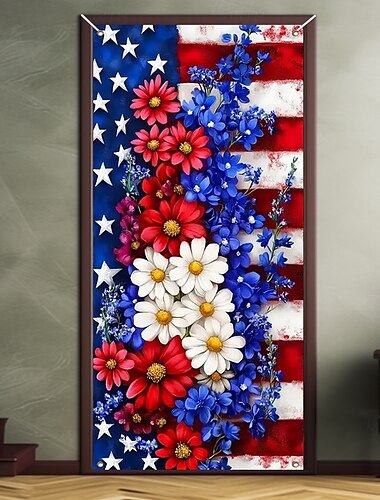  4 de julio Decoraciones de Puertas Día de la Independencia Cubiertas de Puertas Americana Tapiz de Puerta Cortina de Puerta Decoración Fondo Banner para Puerta Principal Granja