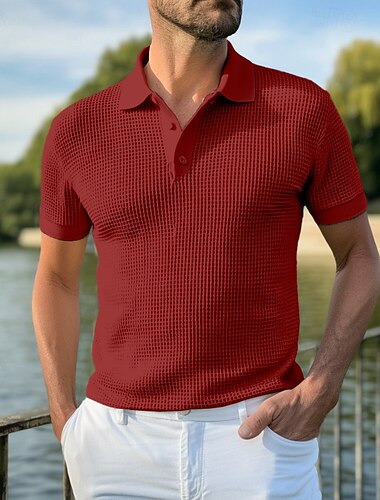  Homens Camisa de golfe Polo Malha Waffle O negócio Casual Clássico Manga Curta Moda Moderno Côr Sólida Botões Verão Primavera Normal Branco Amarelo Verde Claro Vinho cáqui Cinzento Camisa de golfe