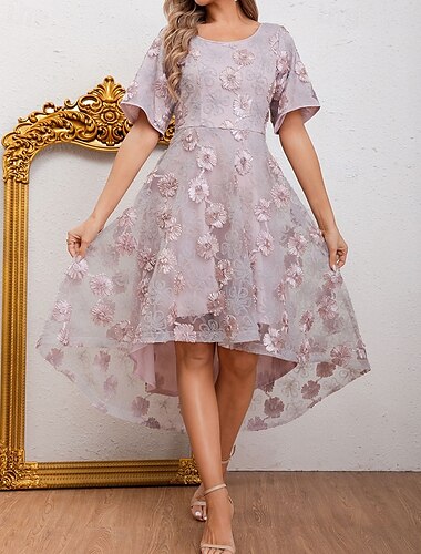  Kleid Brautmutterkleid Elegant Lässig Rundhalsausschnitt Knielang Polyester Kurzarm mit Blume 2025