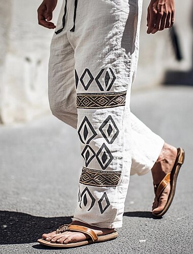  Hombre Pantalones de lino Pantalones Pantalones de verano Correa Cintura elástica Pierna recta Plano Comodidad Transpirable Longitud total Casual Diario Festivos Moda Estilo clásico Blanco
