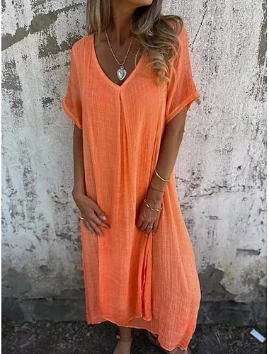  Robe Maxi Femme Robe A Ligne Uni Décontractée Extérieur Ajustement Normal Graphique Sans Manches Col V Fuchsia Orange Bleu Foncé Gris Été
