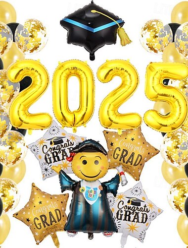  Набор для украшения выпускного бала воздушными шарами 2025 года, оформление тематической вечеринки и церемонии по случаю выпускного, воздушные шары в виде мультяшных выпускных шапок, декор сцены для