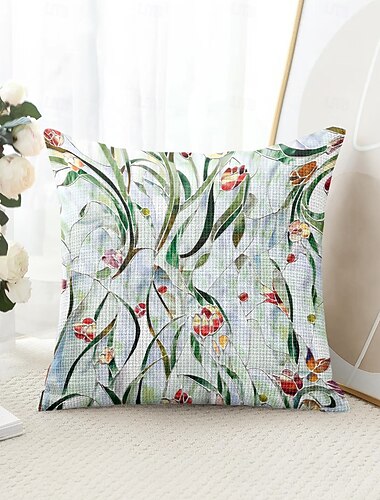  Stained Glass Flower Decorative Toss Pillows Cover 1PC Soft Square Couch Cushion Case Pillowcase for Bedroom Livingroom Sofa Chair