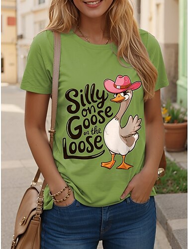  Women's T Shirt Graphic Animal Letter Stylish Casual Short Sleeve Round Neck Regular Tops Daily Weekend Print White Pink Blue Green Summer Spring