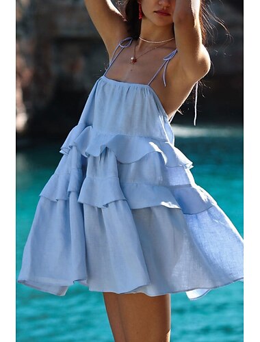  Damen Minikleid Weißes Kleid Abschlusskleid Unterkleid Mode Outdoor Geburtstag Abschlussfeier Normale Passform Einfach Ärmellos Spaghettiträger Weiß Rosa Blau Sommer