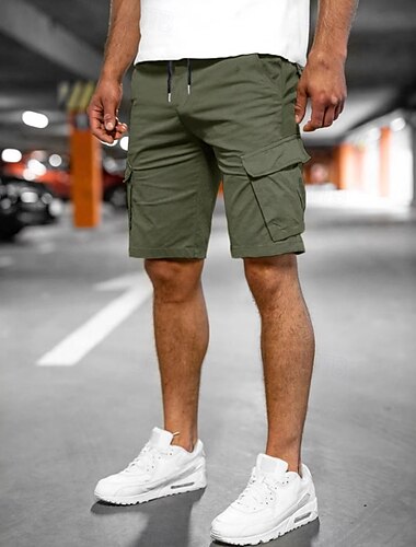  Herren Cargo-Shorts Shorts Bermudashorts Freizeitshorts Kordelzug Mehrere Taschen Gerader Schnitt Einfach Atmungsaktiv Feuchtigkeitsableitend Knielang Outdoor Lässig Campen und Wandern Mode Streetwear