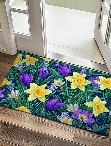 Floral Türmatte Küchenteppich Fußmatte Rutschfeste Teppich Öl-feste Matte Innen- und Außenmatte Schlafzimmerdekoration Badezimmermatte Eingangsteppich Frühling Sommer