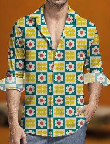  Retro Vintage 1970er Hemd Aloha-Hemd Hippie Geometrisch Herren Maskerade Party Alltagskleidung Pride Parade Erwachsene Hemd