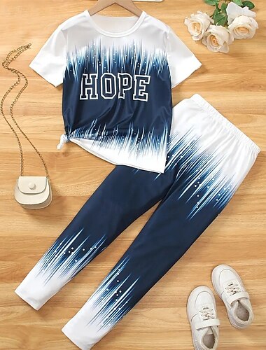  Mädchen 3D Buchstabe Schlafanzug-Sets T-Shirt & Hose Schlafanzug-Sets Kurzarm 3D-Druck Sommer Frühling Aktiv Basic Kinder Ab 4 Jahren Rundhalsausschnitt Heim Täglich Normale Passform