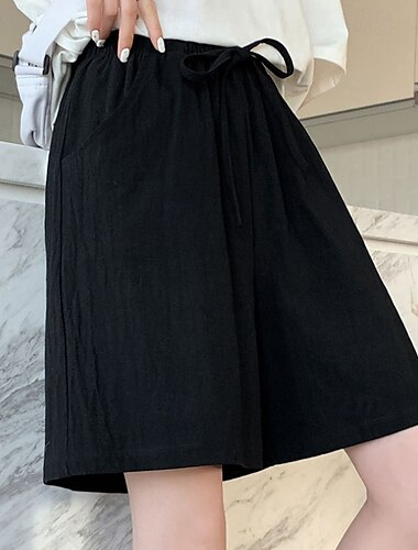  Dam Shorts i bomullslinne Shorts Byxor Mode Kort Naturlig Slät Ficka Elastisk dragsko-design Utomhus Bekväm Utomhus Semester Karminröd Skogsgrön Ljus himmelblå Grå Sommar Normal