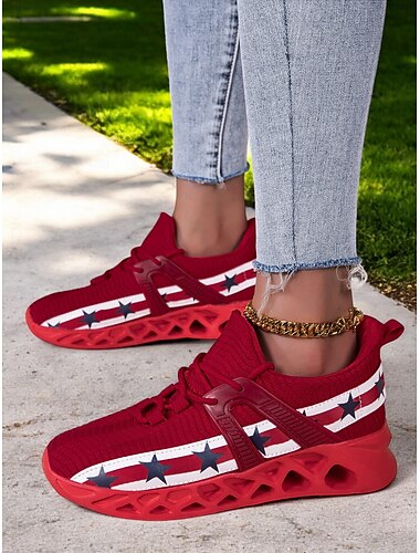  kvinders independence day sneakers med bladsål - patriotiske løbesko med amerikansk flag til sport og fritidstøj