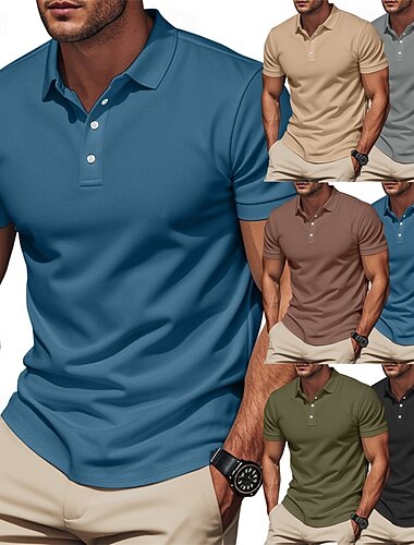  Ανδρικά Πουκάμισο γκολφ Μπλουζάκια Golf Polos Δουλειά Causal Πέτο Κοντομάνικο Βασικό Μοντέρνα Σκέτο Κουμπιά Καλοκαίρι Κανονικό Μαύρο Θαλασσί Καφέ Χακί Πράσινο Χακί Γκρίζο Πουκάμισο γκολφ