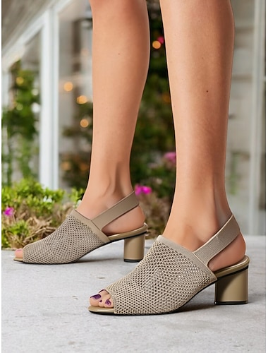  kvinners flystrikke peep toe block hæl sandaler - stilige pustende sommersko for kontor og uformelle antrekk