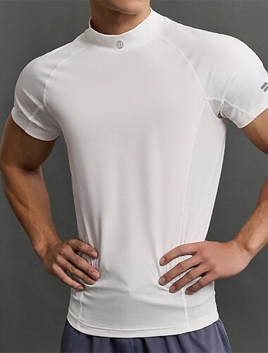  Bărbați Cămașă de gimnastică Tricouri de Compresie Cămașă de fitness Stil Nautic Mânecă scurtă Casul / Zilnic Sală de Fitness Uscare rapidă Înaltă întindere Elimina transpirația Peteci Simplu Negru