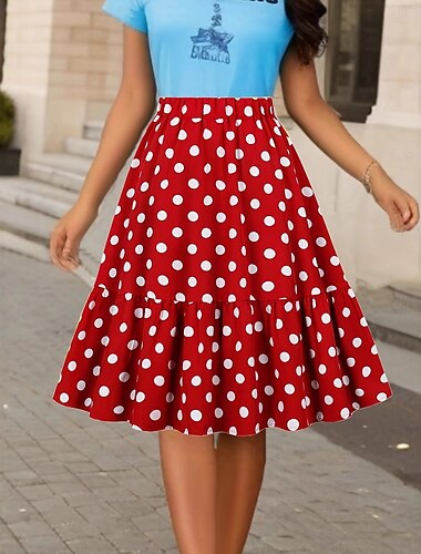  Rétro Vintage Années 1950 Jupe A Volants Pois Femmes Mascarade Tenue quotidienne Date Enterrement de Vie de Jeune Fille Adulte Chemise