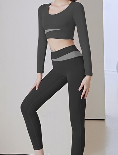  Femmes Ensemble Survetement Ensemble de vêtements de sport 2 pièces Occasionnel manche longue Taille haute Respirant Doux Fitness Entraînement en salle Course Tenue de sport Tenues de Sport Couleur
