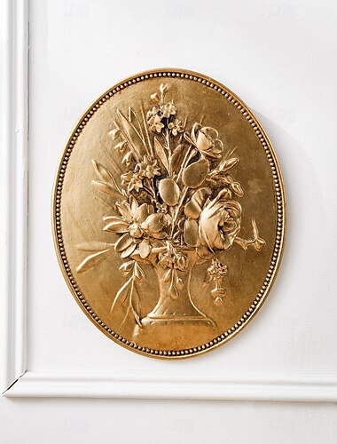  Vintage-Wanddekoration in ovalem Flachrelief mit Schnitzereien in Gold, handbemaltes Wandbehang aus Kunstharz, europäischer Retro-Stil, ideal für Zuhause, als Hoteldekoration und als Foto-Requisite