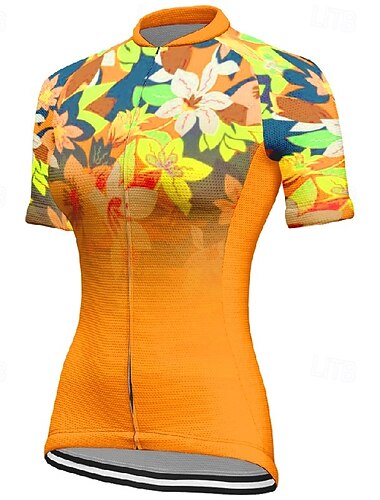  Damen Radtrikot Kurzarm Fahhrad T-Shirt Trikot mit 3 Gesäßtaschen Mountainbike MTB Atmungsaktiv Schnelltrocknend Anatomisches Design Feuchtigkeitsableitend Rosa Purpur Fuchsie Farbverlauf Sport