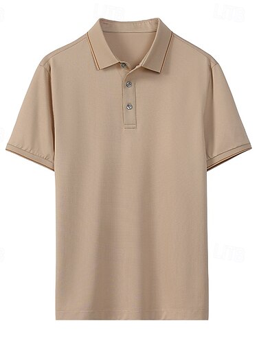  Herren Poloshirt aus Seide, Baumwolle und Lyocell, Strick-Polopullover, Business-Casual, Revers, kurze Ärmel, formell, Farbblock, Knöpfe, Sommer, Marineblau, Braun, Armeegrün, Dunkelgrau