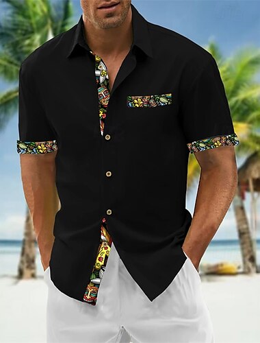  Per uomo Camicia Camicia Estiva Camicia casual Camicia da Spiaggia Camicia con Bottoni Nero Bianco Vino Verde Grigio scuro Manica Corta Stampa Bavero Vacanza Camicia hawaiana Abbigliamento Poliestere