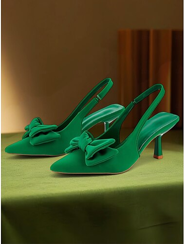  Groene strik kitten heel slingback schoenen – chique puntige neus date night & casual hakken voor vrouwen