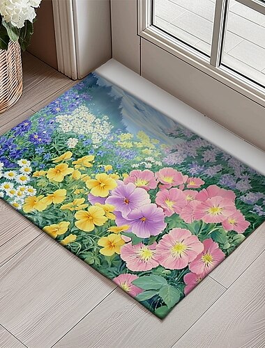  Florale Fußmatte Küchenmatte Bodenmatte Rutschfeste Teppich Ölfester Teppich Innen Außen Matte Schlafzimmer Dekor Badezimmermatte Eingangszone Frühling Sommer