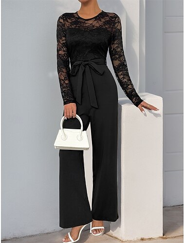  Combinaison  Ensemble Pantalon Mère de la Mariée Élégant Décontracté Col Bijou Longueur Du Sol Polyester Manches Longues Avec Dentelle 2025