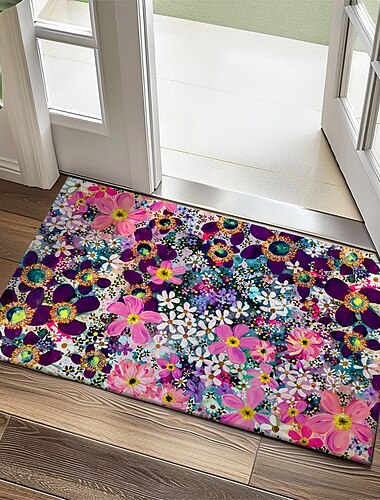  Floral Fußmatte Küchenteppich Bodenteppich Rutschfeste Fläche Ölbeständiger Teppich Innen- und Außenteppich Schlafzimmer Dekor Badezimmermatte Eingangsteppich Frühling Sommer
