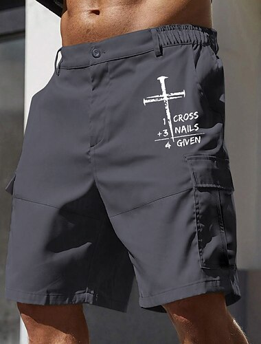  Herren Cargo-Shorts Arbeitsshorts Elastischer Bund Mehrere Taschen Buchstabe Kreuz Knielang Sport im Freien Lässig Campen und Wandern Klassisch Shorts Schwarz Armeegrün Mikroelastisch