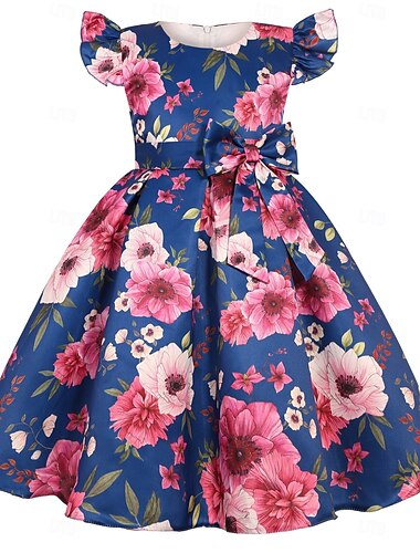  Kinder Mädchen Partykleid Grafik Ärmellos Besonderer Anlass Prinzessin Polyester Partykleid Sommer Frühling Kinder Gelb Wein Blau