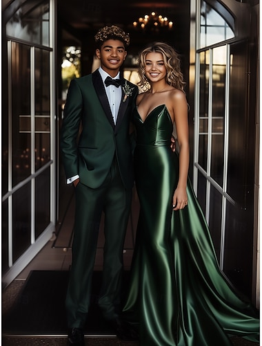  Trajes de fiesta de boda para hombres Homecoming traje verde oscuro de moda formal de color sólido ajuste estándar 2 piezas de una botonadura