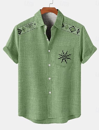  Herren Hemd Leinenhemd Sommerhemd Strandhemd Urlaub Ferien Rosa Blau Braun Grün Kurzarm Kragen Sommer Bekleidung