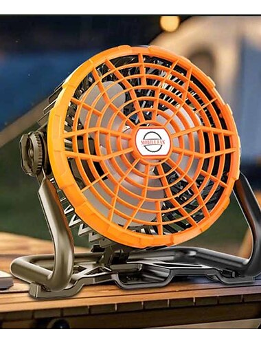 1 Stück 6 Zoll tragbarer Camping-Lichtventilator mit 360-Grad-Drehung, Leistungsanzeige mit stufenloser Geschwindigkeitsregulierung, Flutlicht, der aufgehängt oder aufgestellt werden kann
