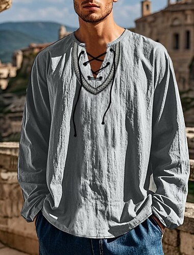  Retro Vintage Mittelalterlich Renaissance Hemd Pirat Wikinger Einfarbig Herren Seeräuber Halloween Karneval Urlaub Alltagstauglich LARP Erwachsene Hemd Frühling & Sommer