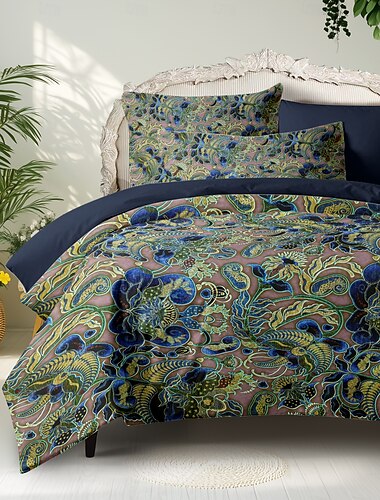  Ensemble de housse de couette floral 100 % coton literie douce et respirante avec des fleurs de paon housse de couette légère et durable confortable pour toutes les saisons facile à entretenir