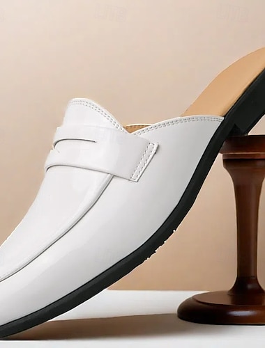  mocassins mules classiques en similicuir blanc pour hommes - chaussures élégantes à enfiler pour les événements professionnels décontractés et formels