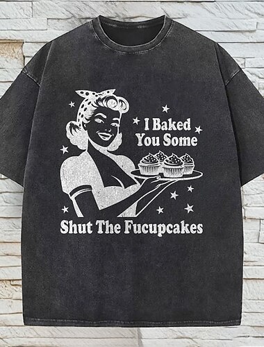  Manches Ajustées T-shirt délavé à l'acide surdimensionné Affiche rétro Fille rétro Art graphique Pour Couple Homme Femme Adulte Mascarade Estampage à chaud Casual Quotidien