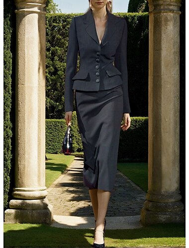  Zweiteilig Schlauchkleid Kleid Brautmutterkleid Elegant Vintage Party V Ausschnitt Tee-Länge Polyester Langarm mit Einfarbig 2025