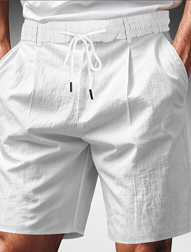  Herren Shorts Leinenshorts Sommershorts Strandshorts Kordelzug Elastischer Bund Gerader Schnitt Einfach Komfort Atmungsaktiv Knielang Outdoor Geschäft Täglich Mode Klassicher Stil Schwarz Weiß