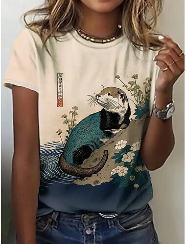  Women's T Shirt Summer Tops Graphic Animal Classic Casual Short Sleeve Crew Neck Crop Tops Daily Weekend Print Rainbow Summer Spring Fall
