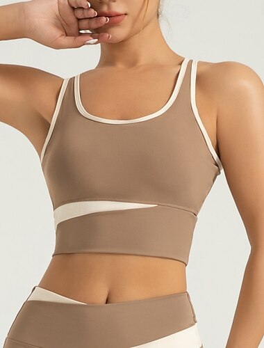  女性用 ライトサポート スポーツブラ ランニングブラ オープンバック クロスバック ブラトップ パッド入り フィットネス レジャースポーツ ランニング 高通気性 ライトウェイト ソフト ブラック カーキ色 グレー ソリッド