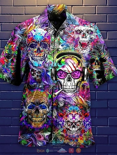  Voor heren Muziek Hippie Overhemd Hawaiiaans overhemd Overhemd met knopen Korte mouw Sport Modieus Streetwear Casual Hawaii Feestdagen Zomer Lente Cubaanse kraag Afdrukken Button-omlaag Wit Zwart