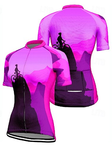  Damen Radtrikot Kurzarm Fahhrad T-Shirt Trikot mit 3 Gesäßtaschen Mountainbike MTB Atmungsaktiv Schnelltrocknend Anatomisches Design Feuchtigkeitsableitend Blau Fuchsie Orange Grafik Sport Bekleidung