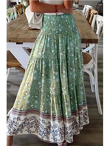  Dames Rok Schommel Casual Boho Maxi Medium taille Rokken Bloemig Afdrukken Micro-elastisch Vakantie Straat Appel Groen Paars Zwart amenel Zomer Polyester
